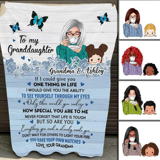 To My Granddaughter & Grandson - A Personalized Blue Butterflies Fleece Blanket