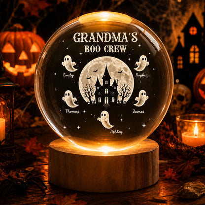 Personalized grandma night light featuring custom ghost names around a haunted house crystal ball decoration