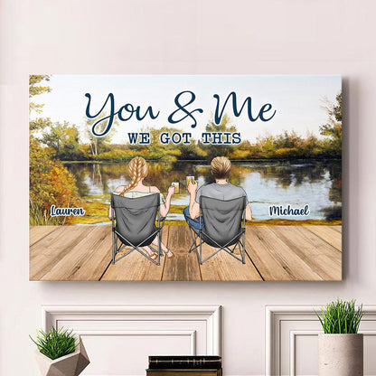 GeckoCustom Back View Couple Sitting Beach Landscape Canvas Personalized Gift DA199 889968