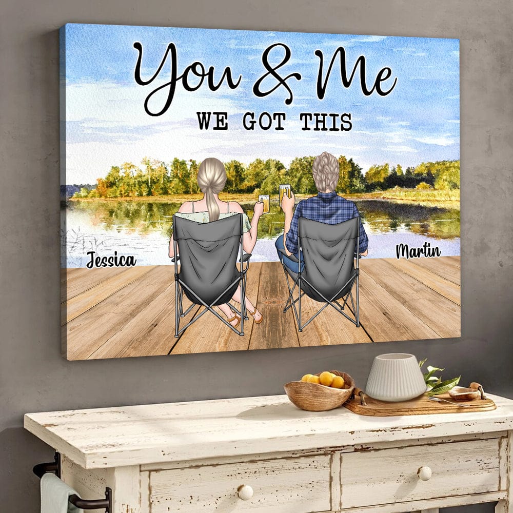 GeckoCustom Back View Couple Sitting Beach Landscape Canvas Personalized Gift DA199 889968