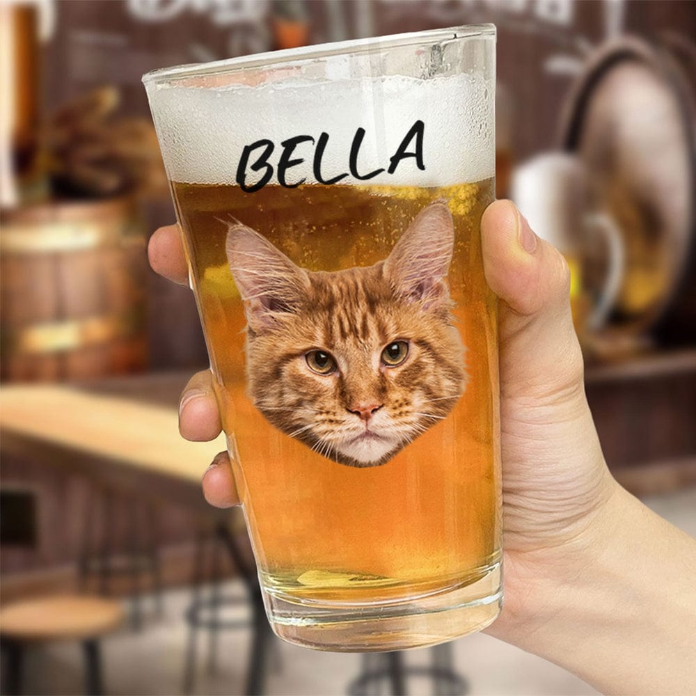 Personalized Cat Face Photo Beer Glass - Custom Gift for Cat Lovers
