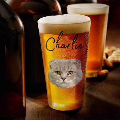 Personalized Cat Face Photo Beer Glass - Custom Gift for Cat Lovers