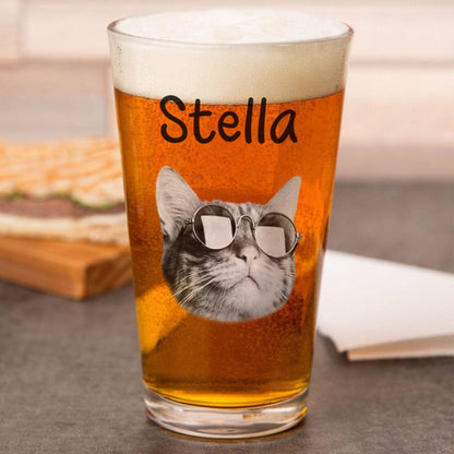 Personalized Cat Face Photo Beer Glass - Custom Gift for Cat Lovers
