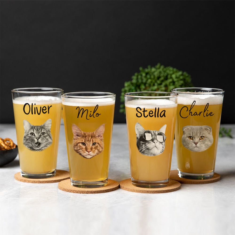 Personalized Cat Face Photo Beer Glass - Custom Gift for Cat Lovers