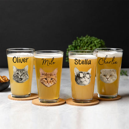 Personalized Cat Face Photo Beer Glass - Custom Gift for Cat Lovers