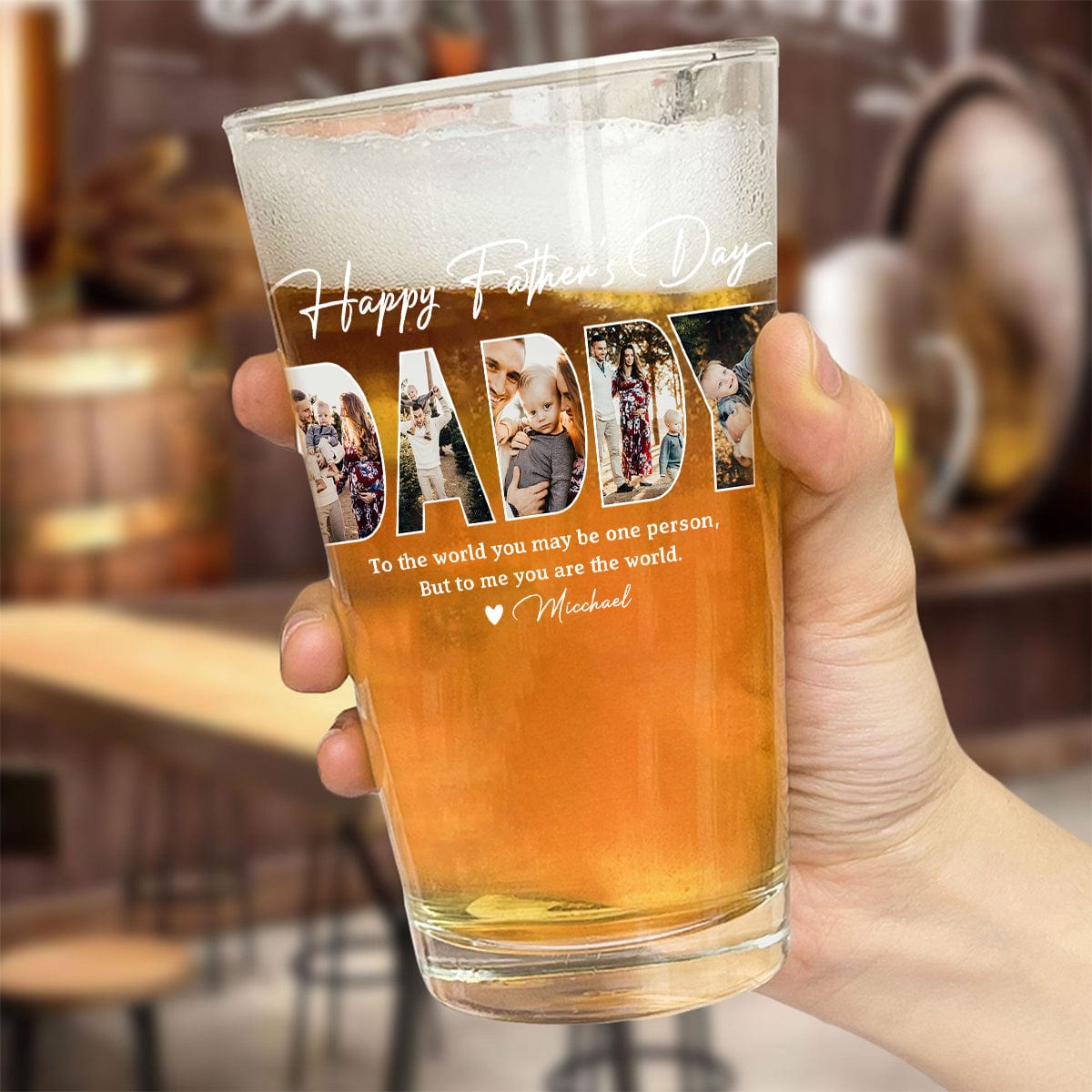 Custom Family Photo Beer Glass - Happy Father’s Day Gift