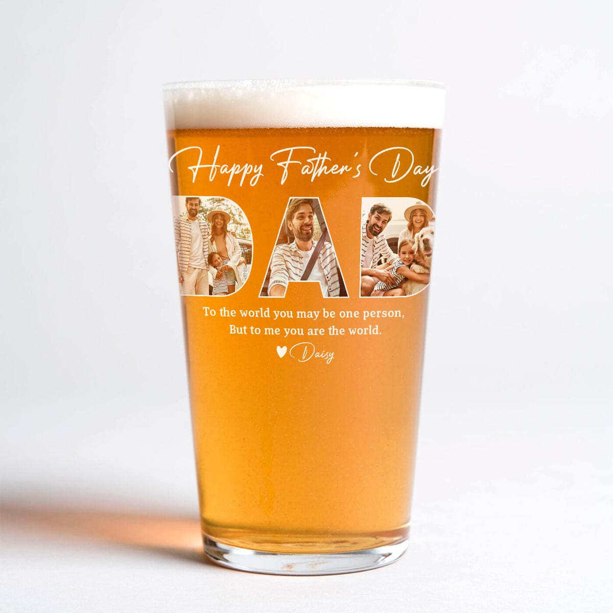 Custom Family Photo Beer Glass - Happy Father’s Day Gift