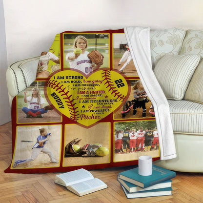 I Am Strong, Passionate, Smart, Brave - Softball Pitcher & Catcher Blanket