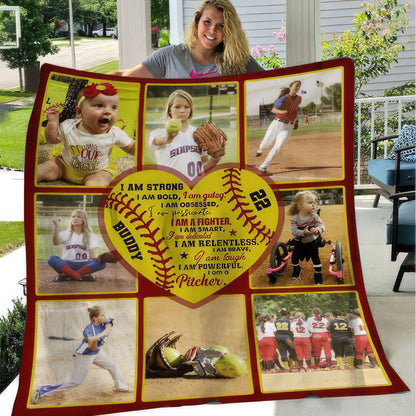 I Am Strong, Passionate, Smart, Brave - Softball Pitcher & Catcher Blanket