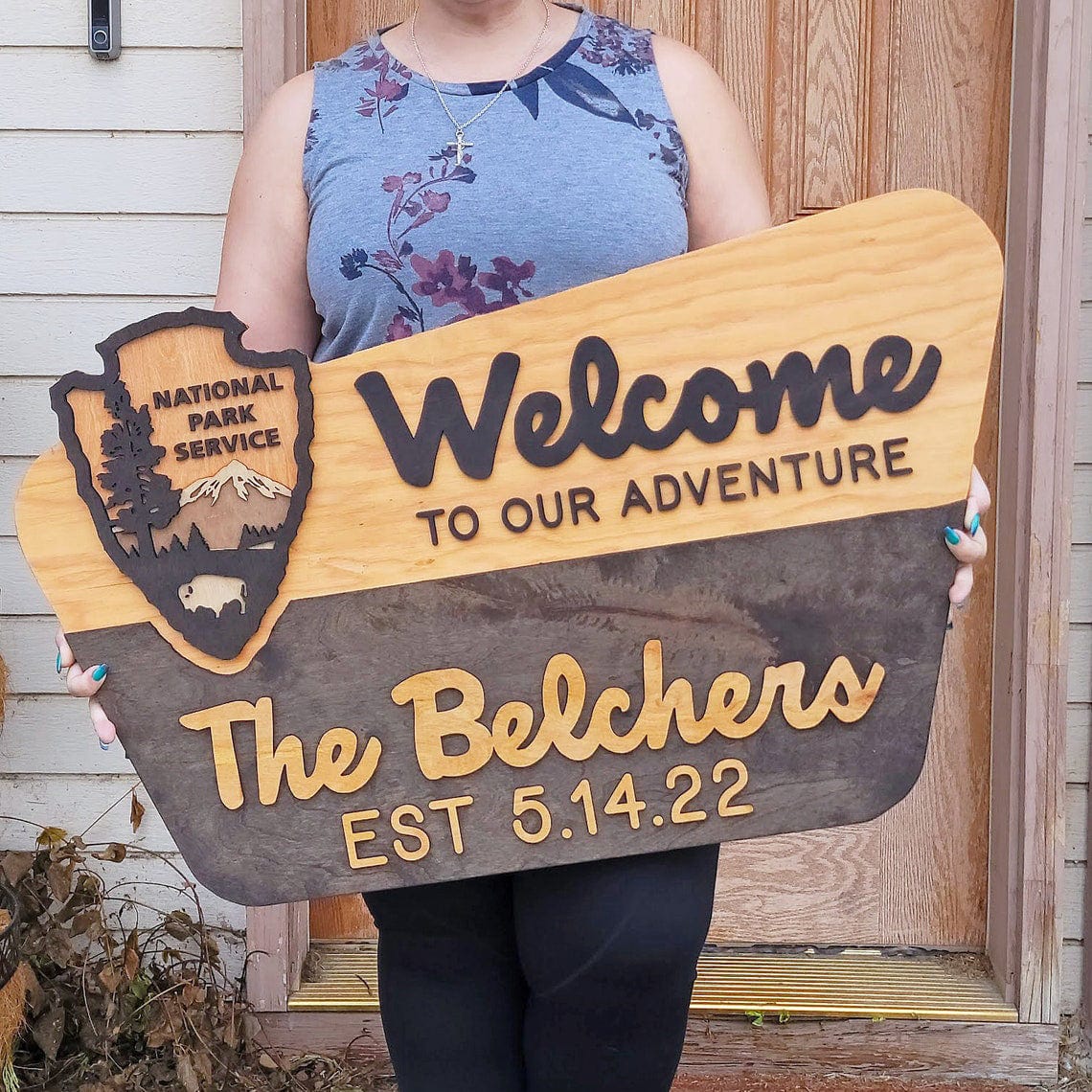 Personalized National Park Welcome Sign for Dad with personalized design details for meaningful gifting