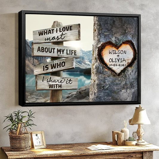 Rustic Tree Carving What I Love Most - Personalized Unique Couple’s Gift Canvas / Poster Wall Art
