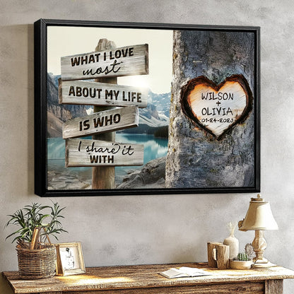 Rustic Tree Carving What I Love Most - Personalized Unique Couple’s Gift Canvas / Poster Wall Art