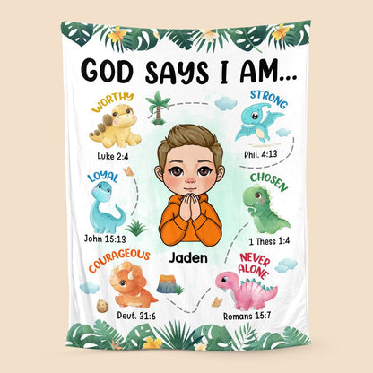God Says I Am Dinosaurs For Kids - Personalized Blanket - Best Gift For Birthday - Giftago