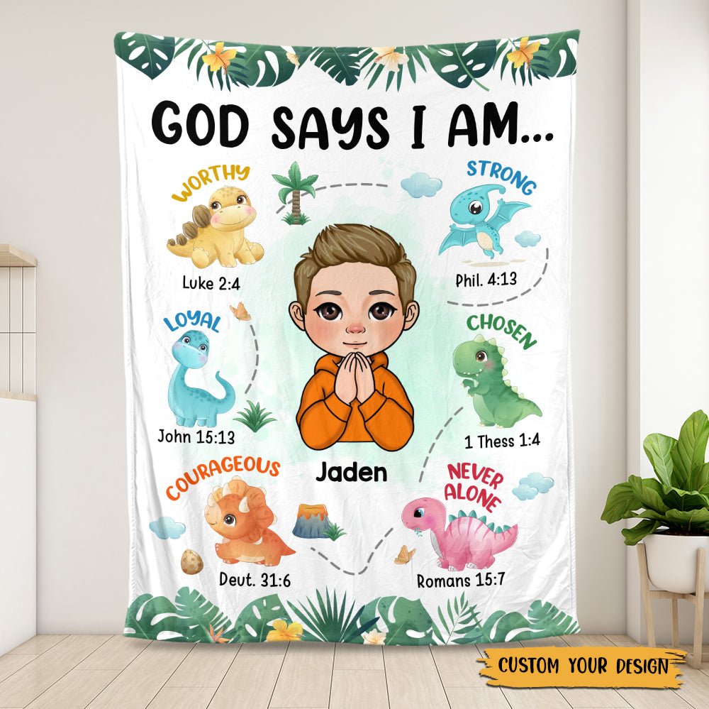 God Says I Am Dinosaurs For Kids - Personalized Blanket - Best Gift For Birthday - Giftago