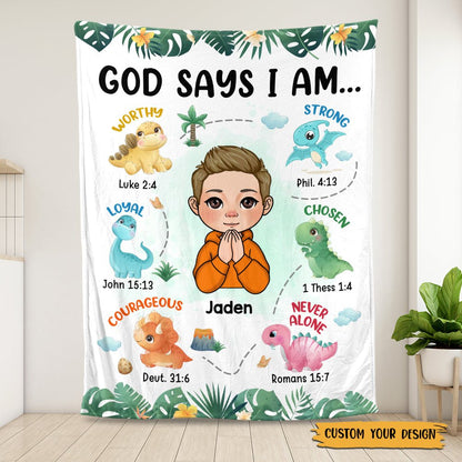 God Says I Am Dinosaurs For Kids - Personalized Blanket - Best Gift For Birthday - Giftago
