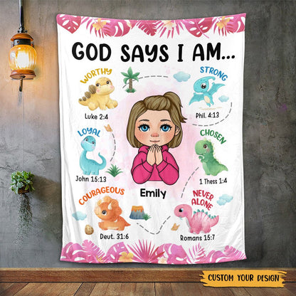 God Says I Am Dinosaurs For Kids - Personalized Blanket - Best Gift For Birthday - Giftago
