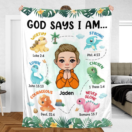 God Says I Am Dinosaurs For Kids - Personalized Blanket - Best Gift For Birthday - Giftago