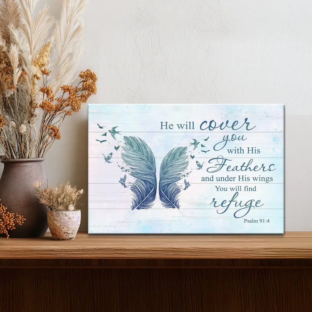 Inspirational Christian canvas with feathers and Bible verse, faith and religion d¨¦cor for any room.
