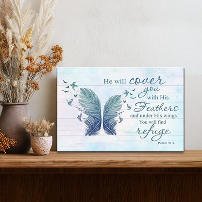 Inspirational Christian canvas with feathers and Bible verse, faith and religion d¨¦cor for any room.