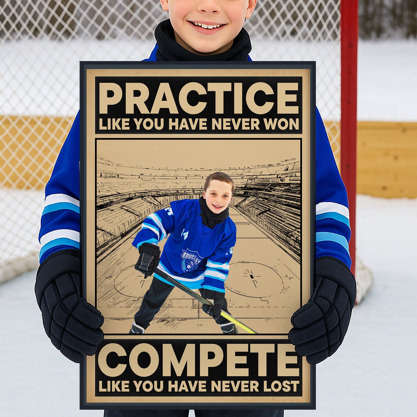 Practice Like You Have Never Won - Personalized Hockey Photo Poster / Canvas