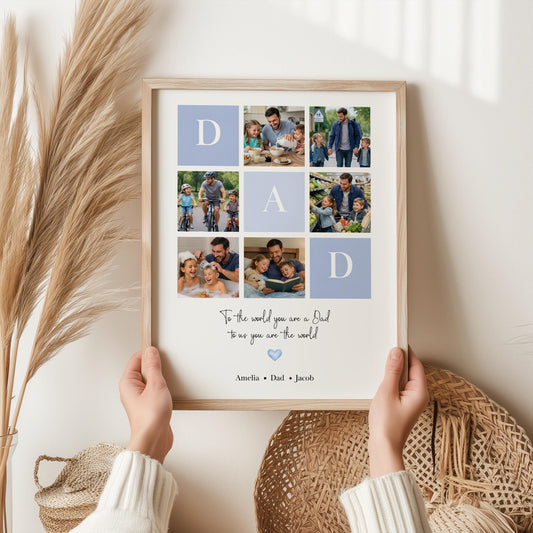 Personalized dad photo canvas with 6 custom pictures and 'To the world you are a Dad' quote for Father's Day