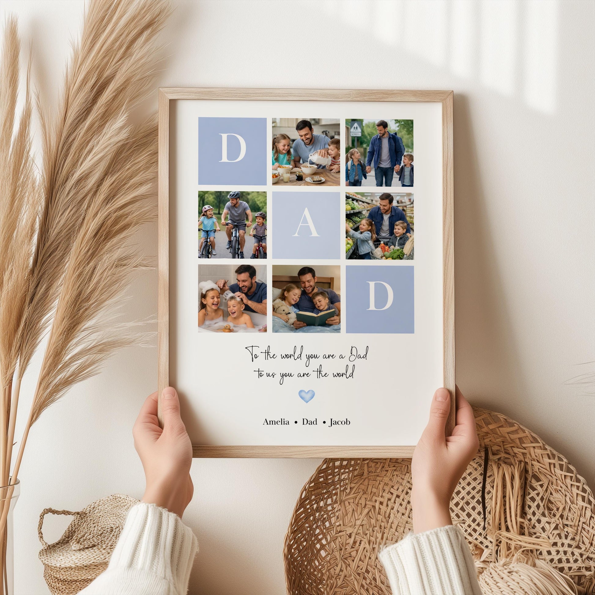 Personalized dad photo canvas with 6 custom pictures and 'To the world you are a Dad' quote for Father's Day
