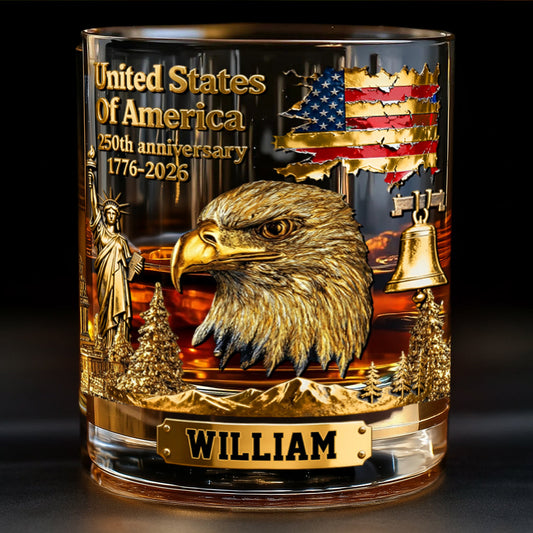 Custom Bald Eagle Whiskey Glass - 250th Anniversary - American Pride Gift