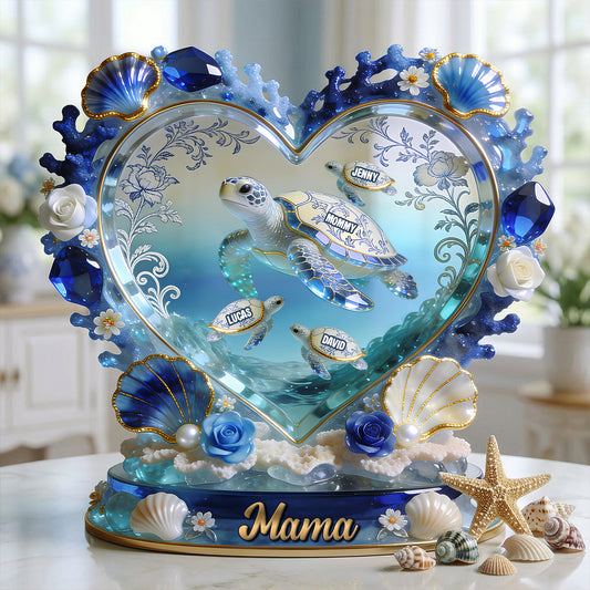 Turtle Mom Toile De Jouy Acrylic Plaque - Personalized Gift for Mom