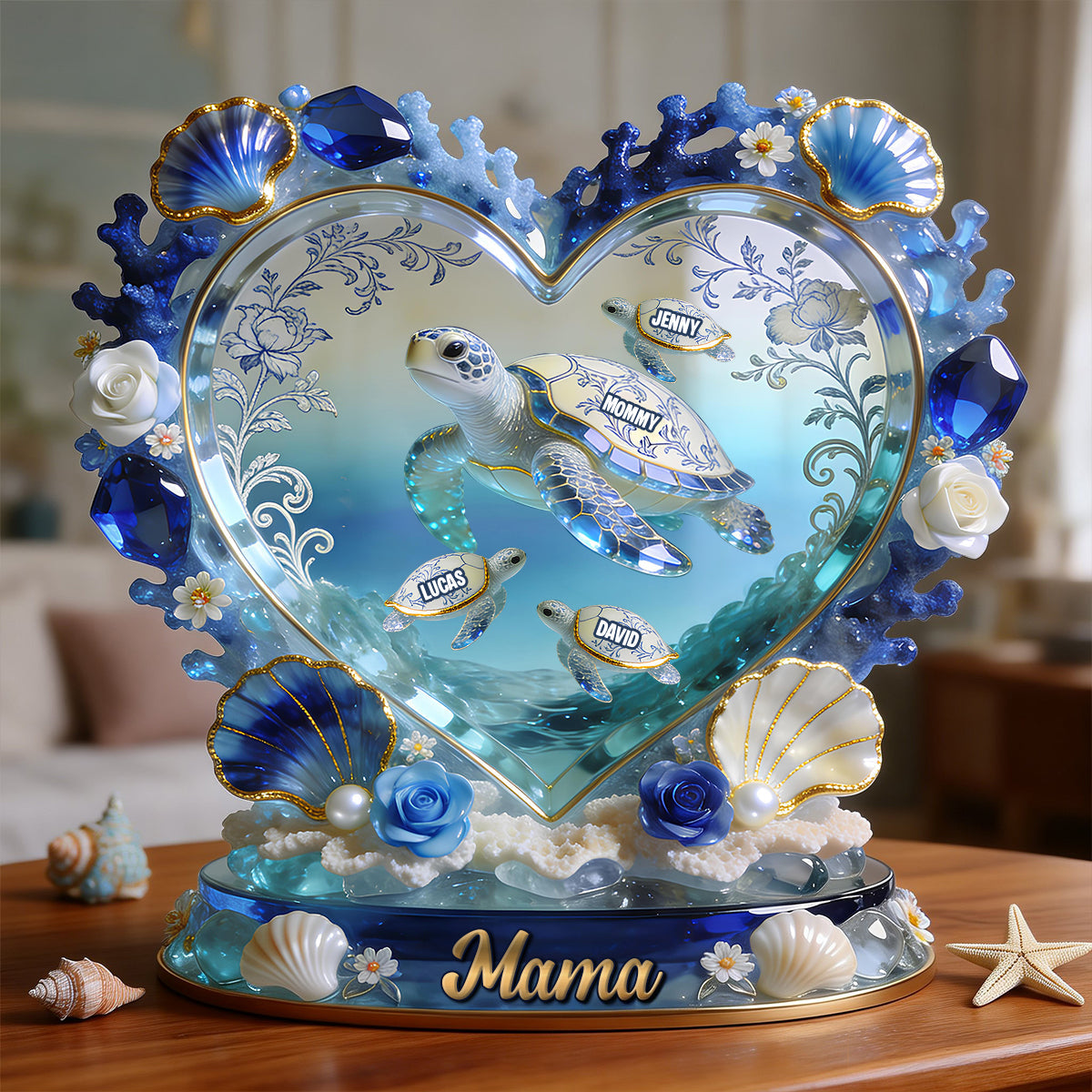 Turtle Mom Toile De Jouy Acrylic Plaque - Personalized Gift for Mom