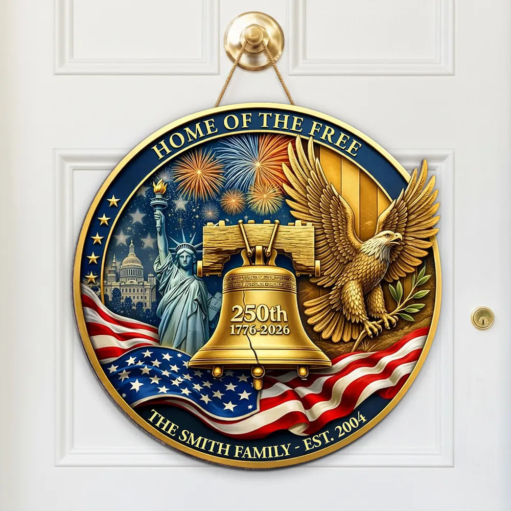 USA 250th Anniversary 1776-2026 - Personalized Custom Family Name Wooden Door Sign