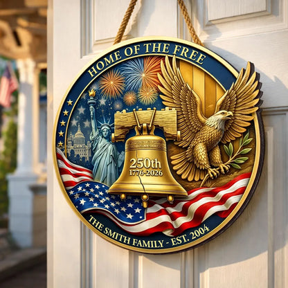 USA 250th Anniversary 1776-2026 - Personalized Custom Family Name Wooden Door Sign
