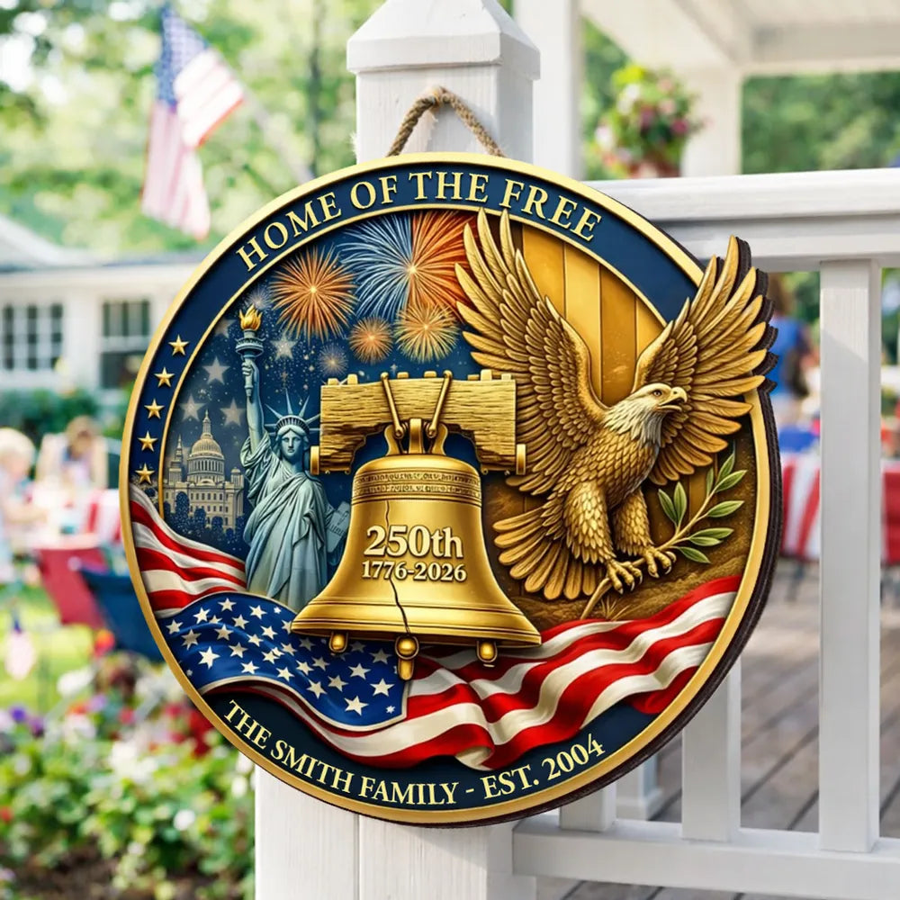 USA 250th Anniversary 1776-2026 - Personalized Custom Family Name Wooden Door Sign