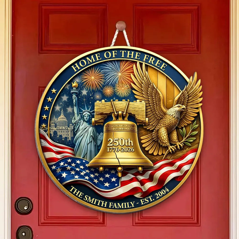USA 250th Anniversary 1776-2026 - Personalized Custom Family Name Wooden Door Sign