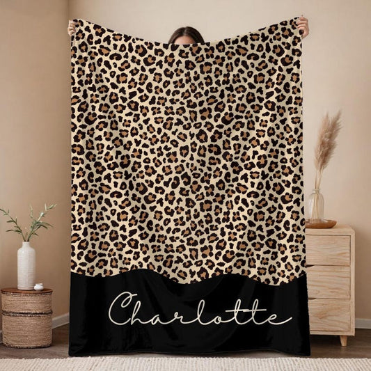 Custom Name Leopard Print Blanket – Personalized Cheetah Throw, Gift for Mom or Sister