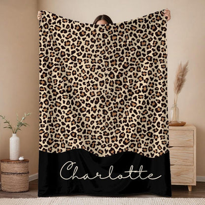 Custom Name Leopard Print Blanket – Personalized Cheetah Throw, Gift for Mom or Sister