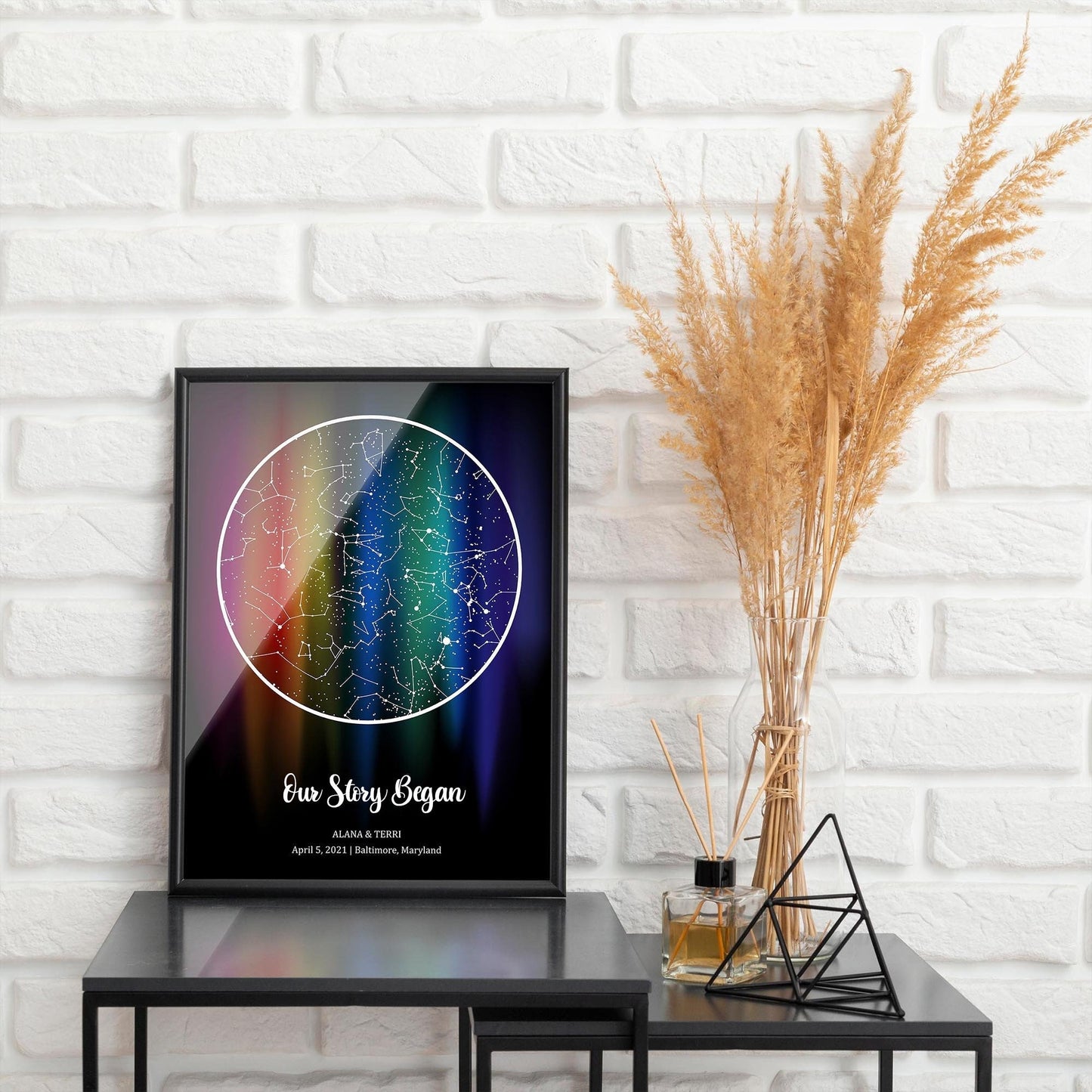 Custom "Our Story Began" Rainbow Star Map Canvas - Personalized Couples Gift
