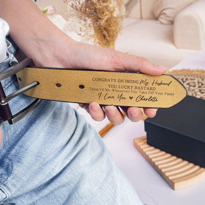 Personalized You Lucky Engraved Leather Belt - Custom Gift for Father's Day