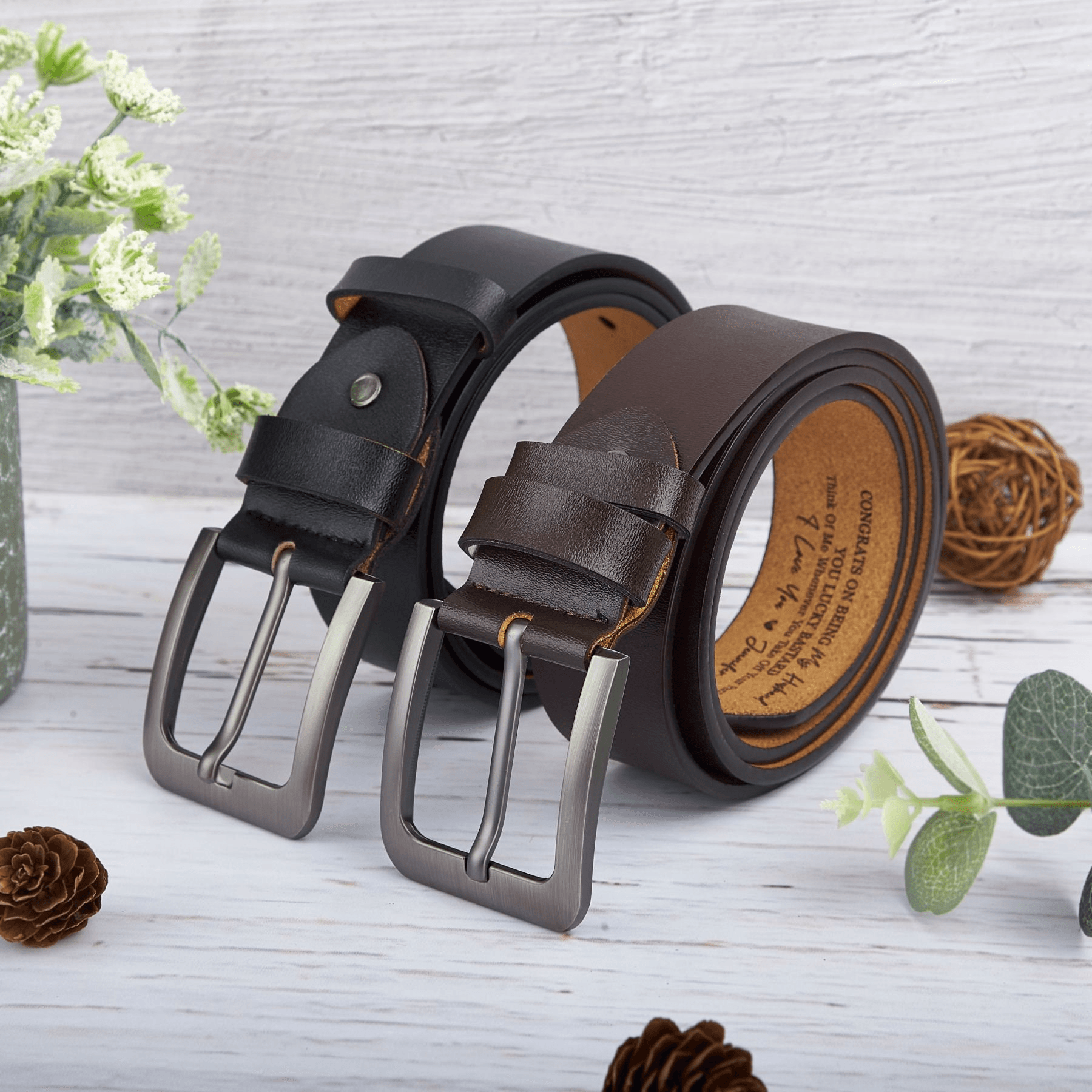 Personalized You Lucky Engraved Leather Belt - Custom Gift for Father's Day