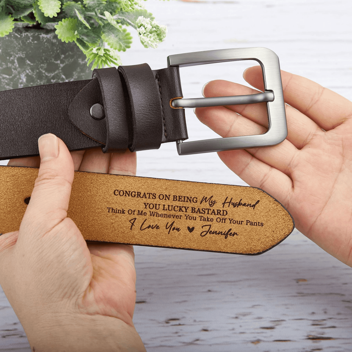 Personalized You Lucky Engraved Leather Belt - Custom Gift for Father's Day