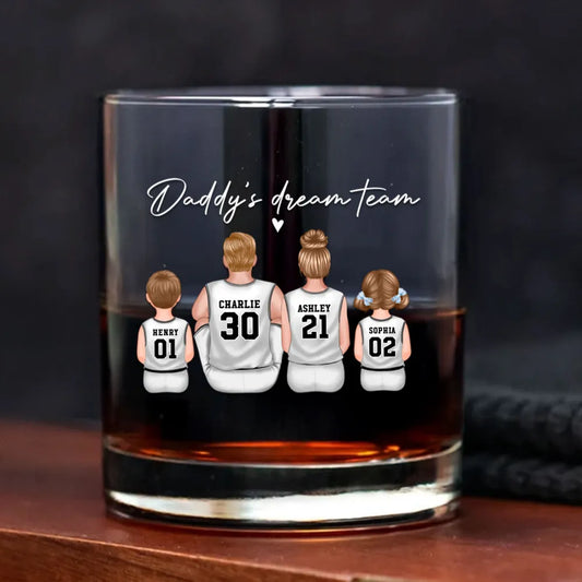 "Daddy’s Dream Team" Basketball Whiskey Glass - Personalized Father’s Day Gift