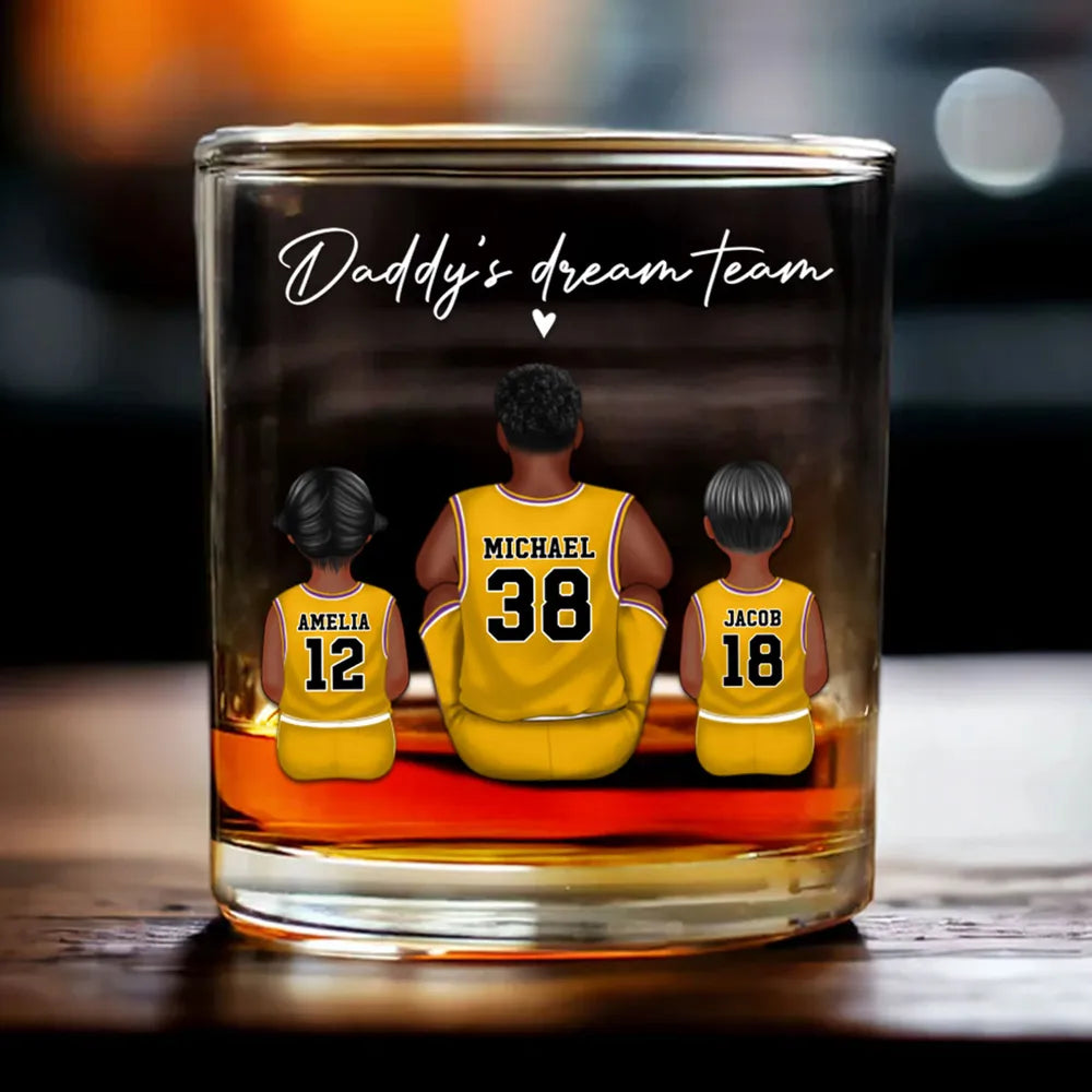 "Daddy’s Dream Team" Basketball Whiskey Glass - Personalized Father’s Day Gift