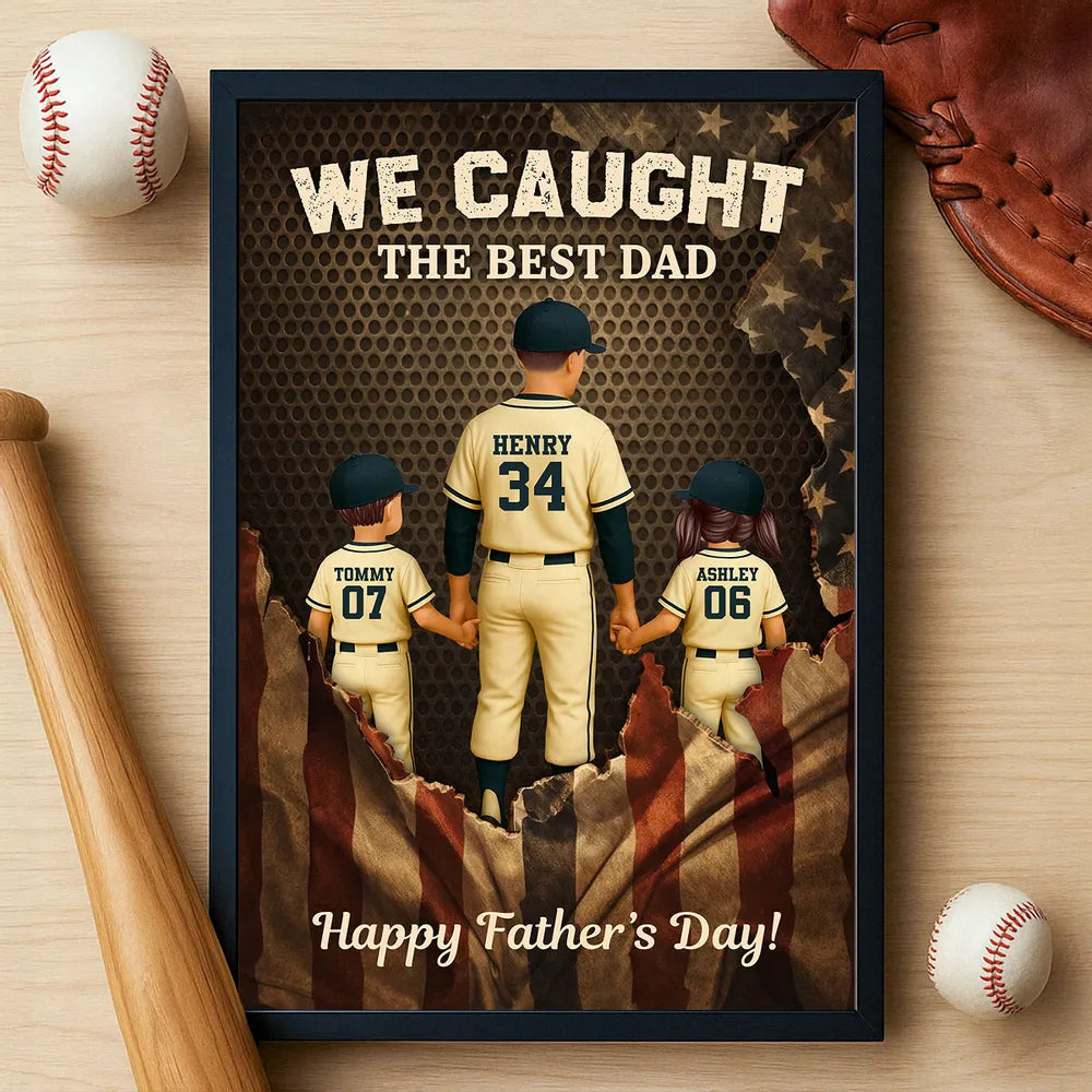 We Caught the Best Dad Personalized Baseball Flag Poster / Canvas - Custom Gift for Father & Husband