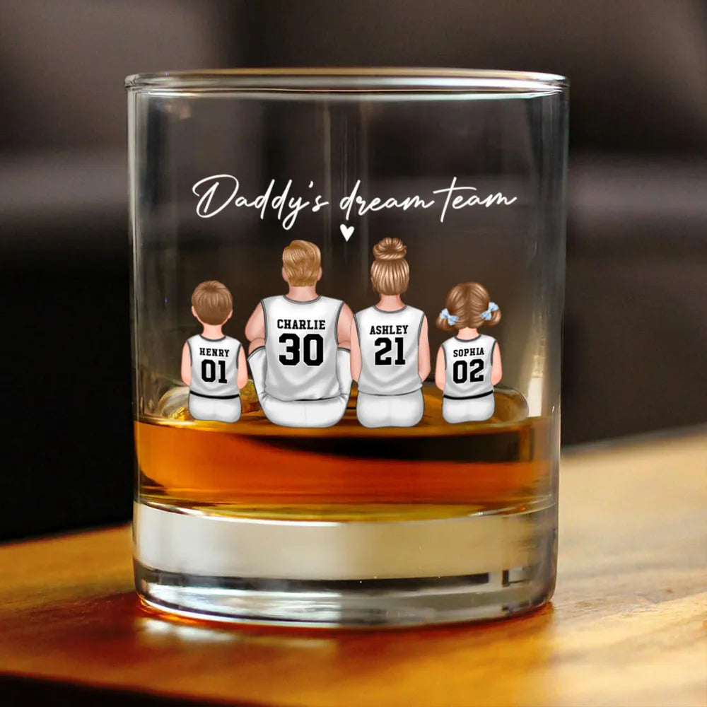 "Daddy’s Dream Team" Basketball Whiskey Glass - Personalized Father’s Day Gift