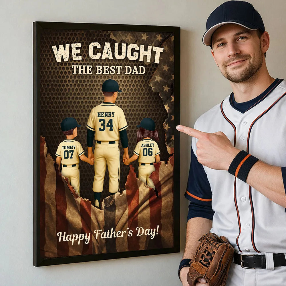 We Caught the Best Dad Personalized Baseball Flag Poster / Canvas - Custom Gift for Father & Husband