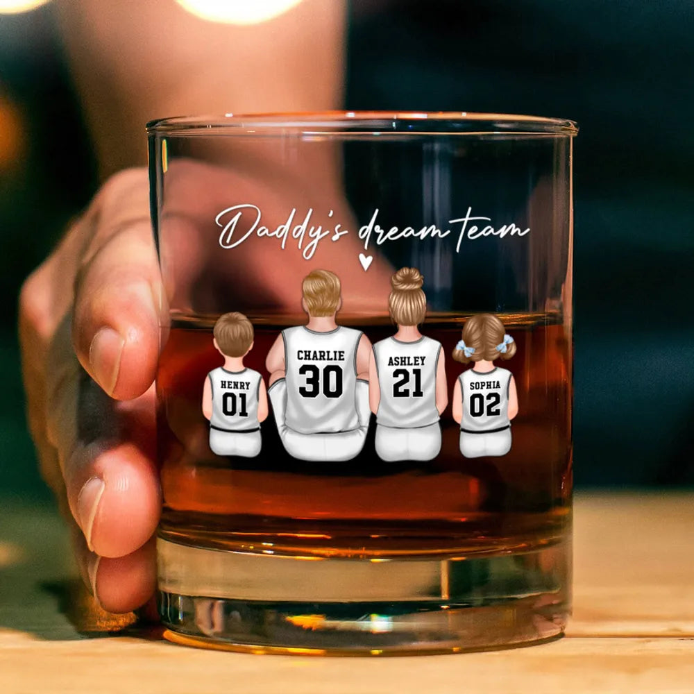 "Daddy’s Dream Team" Basketball Whiskey Glass - Personalized Father’s Day Gift