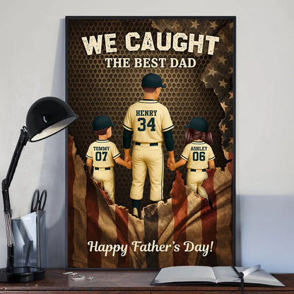 We Caught the Best Dad Personalized Baseball Flag Poster / Canvas - Custom Gift for Father & Husband