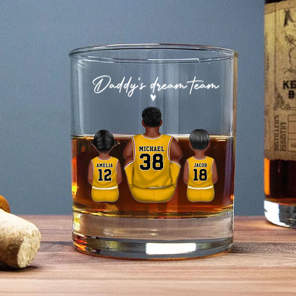"Daddy’s Dream Team" Basketball Whiskey Glass - Personalized Father’s Day Gift