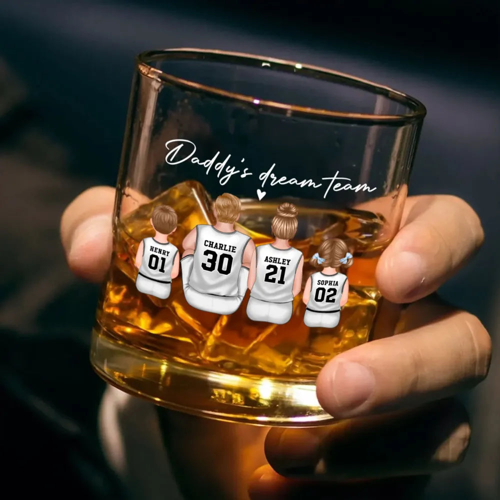 "Daddy’s Dream Team" Basketball Whiskey Glass - Personalized Father’s Day Gift
