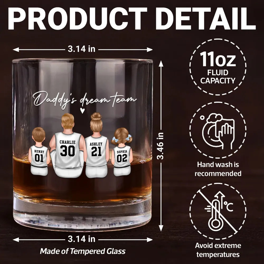 "Daddy’s Dream Team" Basketball Whiskey Glass - Personalized Father’s Day Gift