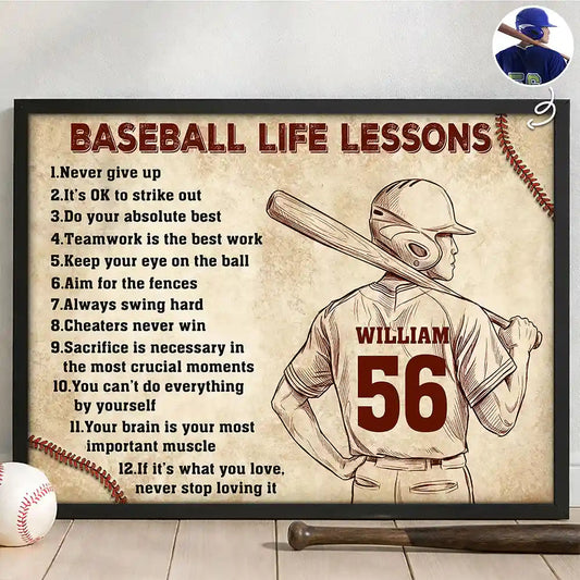 Custom Baseball Life Lessons Poster for Son/Grandson with personalized design details for meaningful gifting